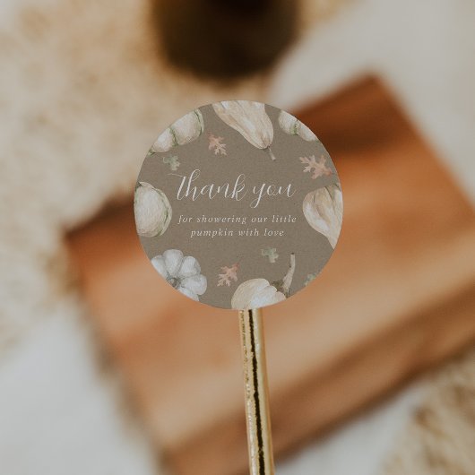 白い素朴カボチャ秋ベビシャワーサンキュー ラウンドシール