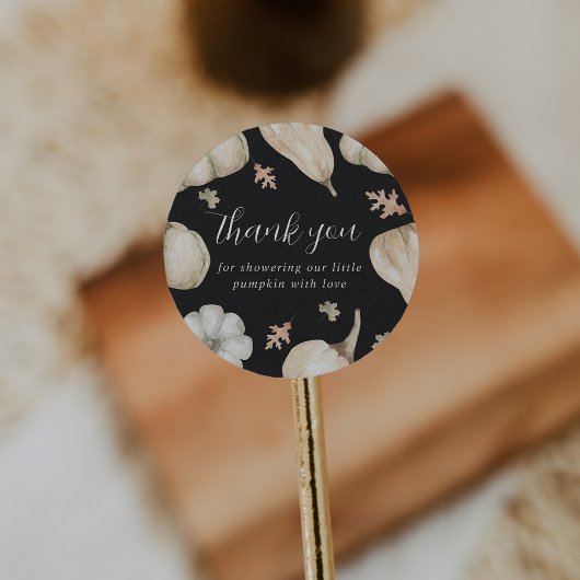 白い素朴カボチャ秋ベビシャワーサンキュー ラウンドシール