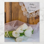 白い素朴チューリップ地方の結婚式 ワインラベル (シングルラベル)