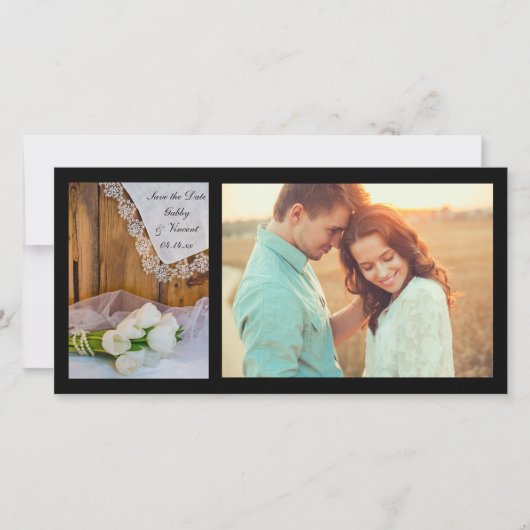 白い素朴チューリップ納屋の結婚式の日付を保存 セーブザデート (正面)