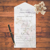 白い素朴ディナーにミュートされたワイルドフラワー オールインワン招待状