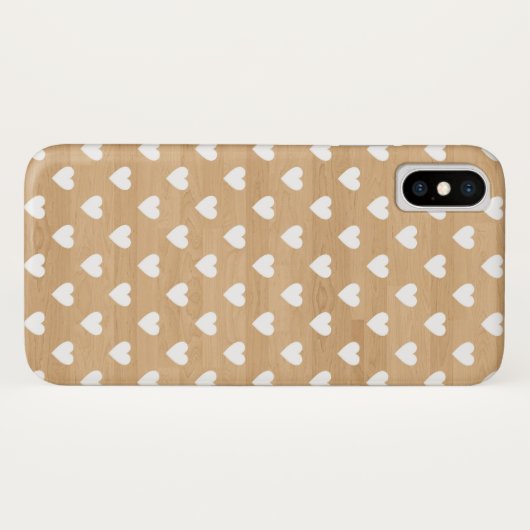 白い素朴ハートパターンを使用した木目テクスチャ Case-Mate iPhoneケース (裏面(横))