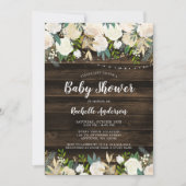 白い素朴フローラのひもが灯る少女のベビーシャワー 招待状 (正面)