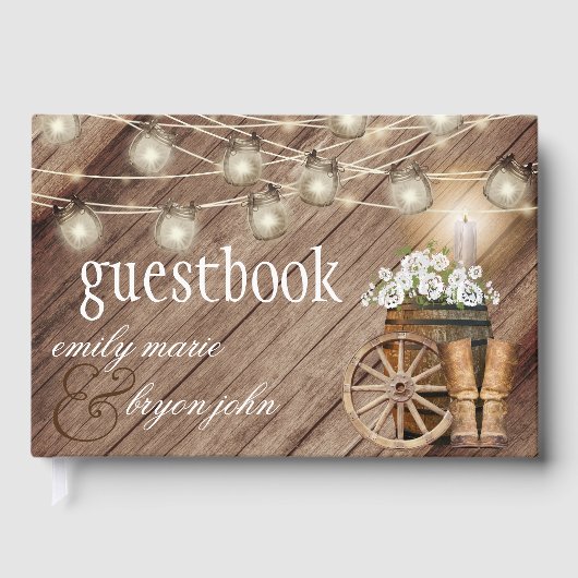 白い素朴フローラの美しい木樽 ゲストブック (正面)