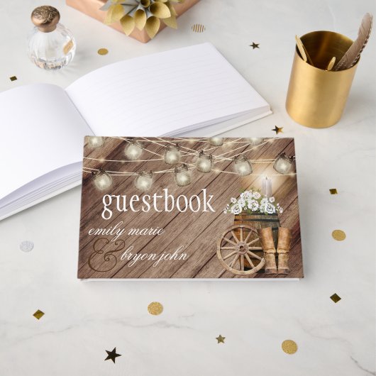 白い素朴フローラの美しい木樽 ゲストブック (正面見開き)