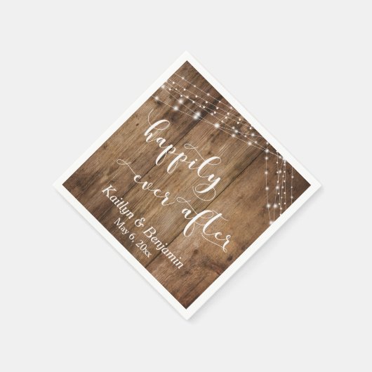 白い素朴ライト付き木材、後に幸せに スタンダードカクテルナプキン (角)