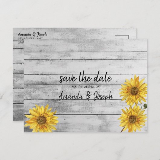 白い素朴木のひまわり日付保存 案内ポストカード (正面/裏面)