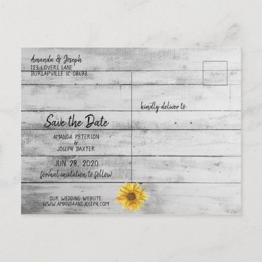 白い素朴木のひまわり日付保存 案内ポストカード (裏面)