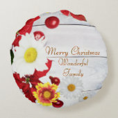 白い素朴木のポインセチアと黄色の花 ラウンドクッション (裏面)