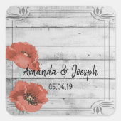 白い素朴木のポピーの花の結婚式用シール スクエアシール (正面)