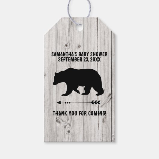 白い素朴木の板で熊 ギフトタグ (正面)