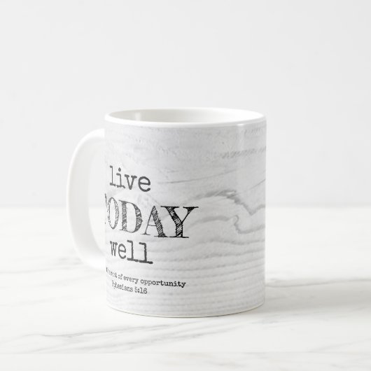 白い素朴木材は今日よくクリスチャン生きている コーヒーマグカップ (正面左)