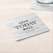 白い素朴木材は今日よくクリスチャン生きている スクエアペーパーコースター (アングル)