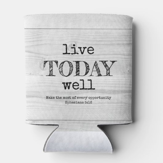 白い素朴木材は今日よくクリスチャン生きている 缶クーラー (裏面)