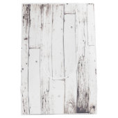 白い素朴木材みすぼらしいシックな田舎の結婚式 ミディアムペーパーバッグ (裏面)