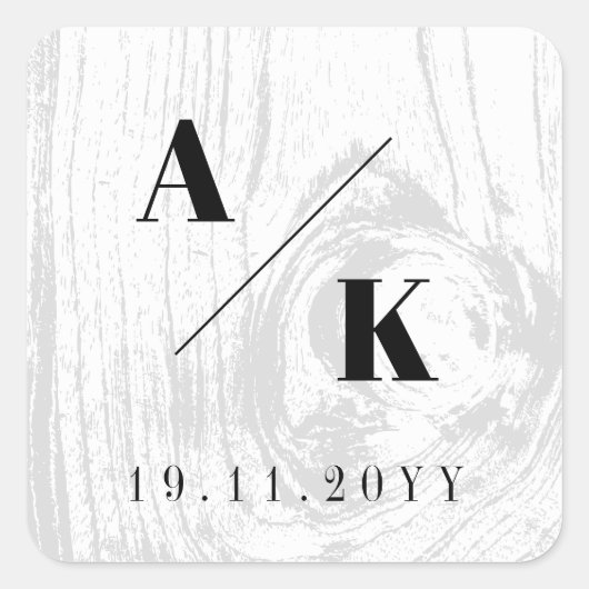 白い素朴木目の質シックな冬の結婚式 スクエアシール (正面)