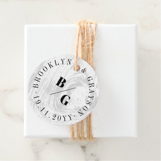 白い素朴木目の質シックな冬の結婚式 フェイバータグ (インサイチュ)