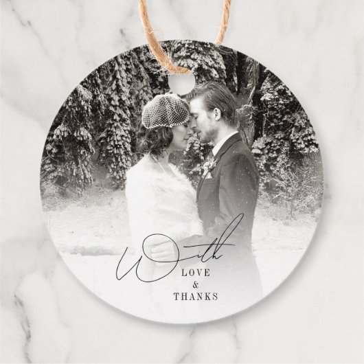 白い素朴木目の質シックな冬の結婚式 フェイバータグ (裏面)