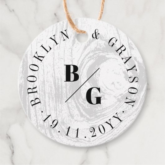 白い素朴木目の質シックな冬の結婚式 フェイバータグ (正面)