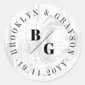 白い素朴木目の質シックな冬の結婚式 ラウンドシール (正面)