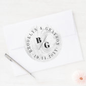 白い素朴木目の質シックな冬の結婚式 ラウンドシール (封筒)