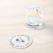 白い素朴木目の質シックな冬の結婚式 ラウンドペーパーコースター (インサイチュ)