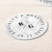 白い素朴木目の質シックな冬の結婚式 ラウンドペーパーコースター (アングル)