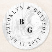 白い素朴木目の質シックな冬の結婚式 ラウンドペーパーコースター (正面)