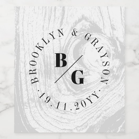 白い素朴木目の質シックな冬の結婚式 ワインラベル (シングルラベル)