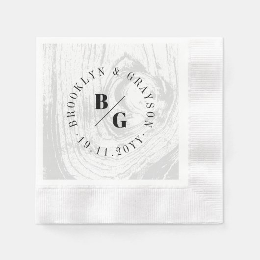 白い素朴木目の質シックな冬の結婚式 縁ありカクテルナプキン (正面)
