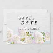 白い素朴木製ピンクのミントバラ日付を保存 招待状 (正面)