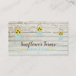 白い素朴木製ライト&メイソンジャールサンフラワー 名刺