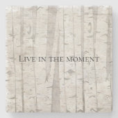 白い素朴樺の木の木 ストーンコースター (正面)