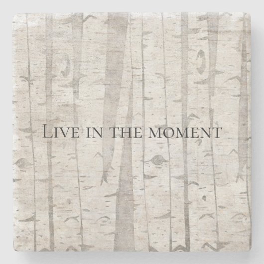 白い素朴樺の木の木 ストーンコースター (正面)