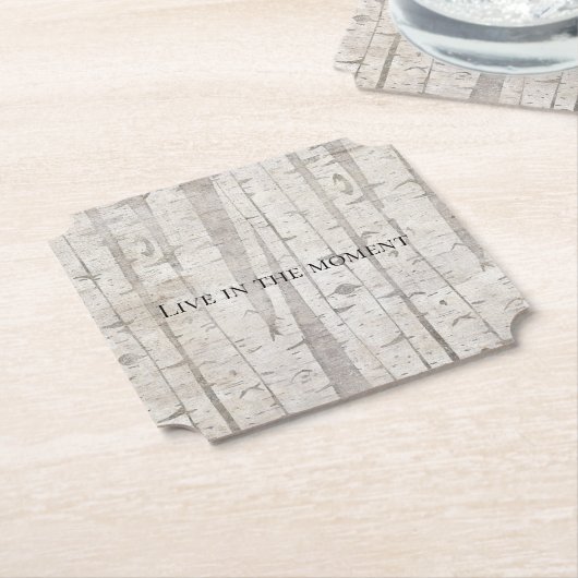 白い素朴樺の木の木 ペーパーコースター (アングル)