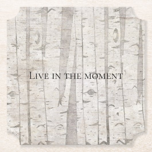 白い素朴樺の木の木 ペーパーコースター (正面)