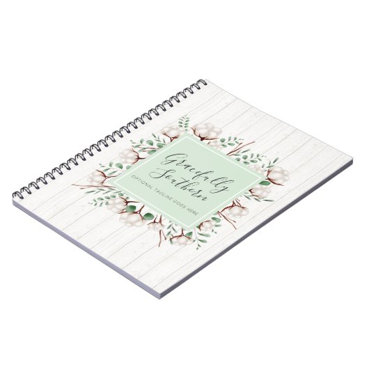 白い素朴納屋の木に南コットンの花 ノートブック (左側)