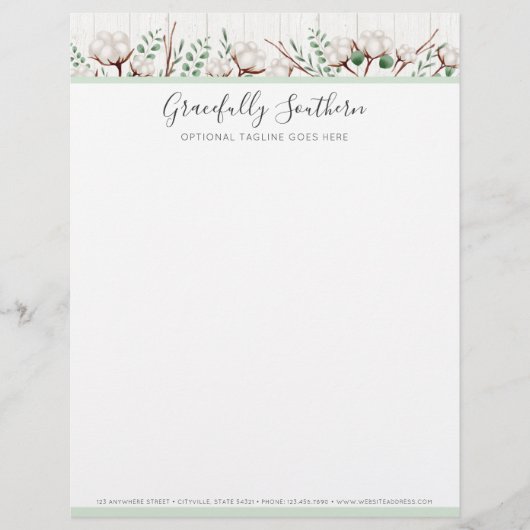 白い素朴納屋の木に南コットンの花 レターヘッド (正面)