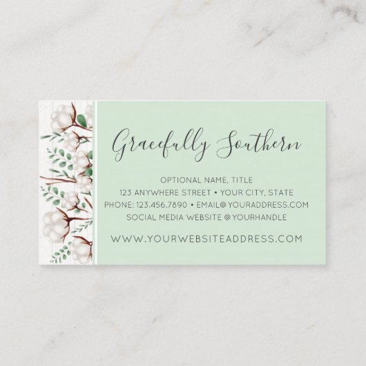 白い素朴納屋の木に南コットンの花 名刺 (裏面)