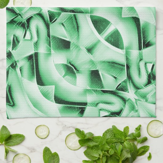 白い素朴緑のインターレース風変わり切り出し キッチンタオル (折り畳み)