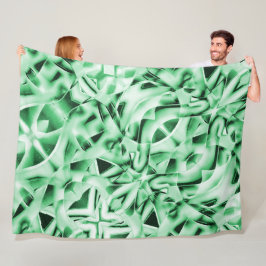 白い素朴緑のインターレース風変わり切り出し フリースブランケット