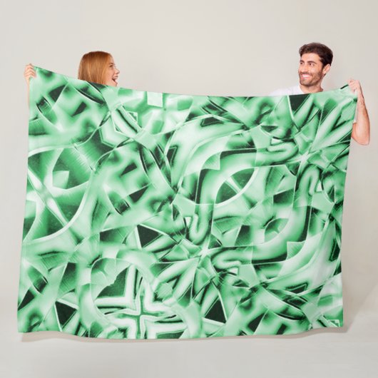 白い素朴緑のインターレース風変わり切り出し フリースブランケット (インサイチュ)