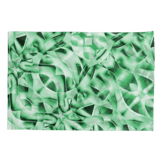 白い素朴緑のインターレース風変わり切り出し 枕カバー (裏面-左)