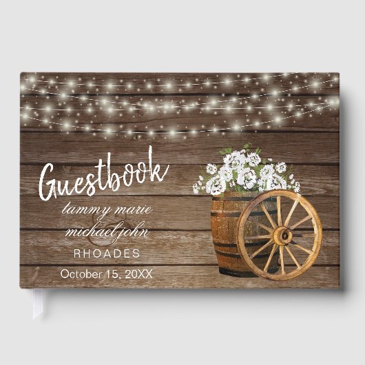 白い素朴花のギフトブック付き木樽 ゲストブック (正面)