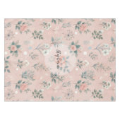 白い素朴開花と緑のピンクのフローラ テーブルクロス (正面(横))