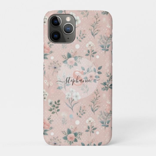 白い素朴開花と緑のピンクのフローラ Case-Mate iPhoneケース (裏)