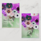 白い紫のバラとアネモネの花のモノグラム 名刺 (正面/裏面)