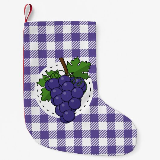 白い紫の格子縞にぶどう スモールクリスマスストッキング (正面)