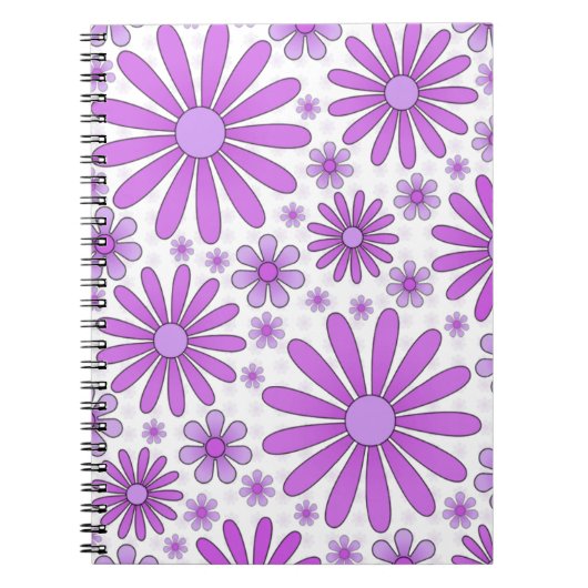 白い紫の花のパワーノート ノートブック (正面)