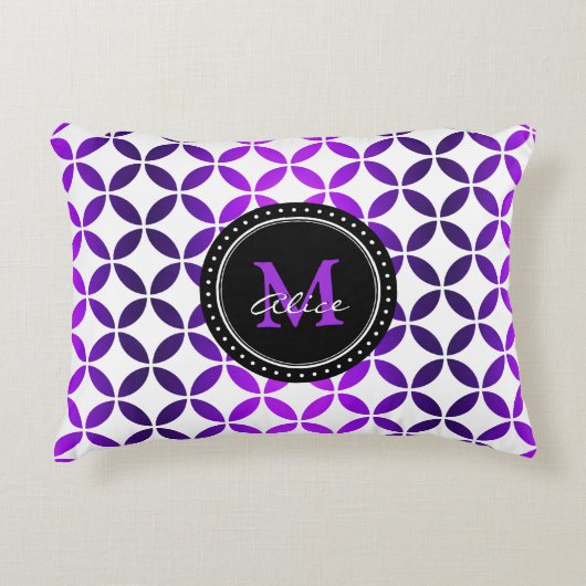 白い紫色の抽象芸術の円パターン アクセントクッション (正面)